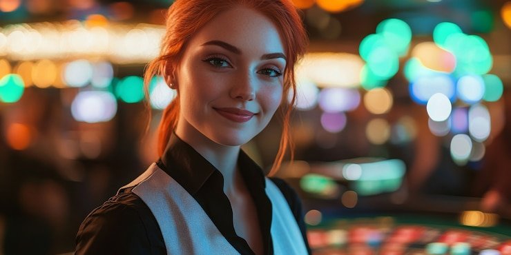 Dealer profesional jali4d membagikan kartu Three Card Poker dengan fokus dan presisi